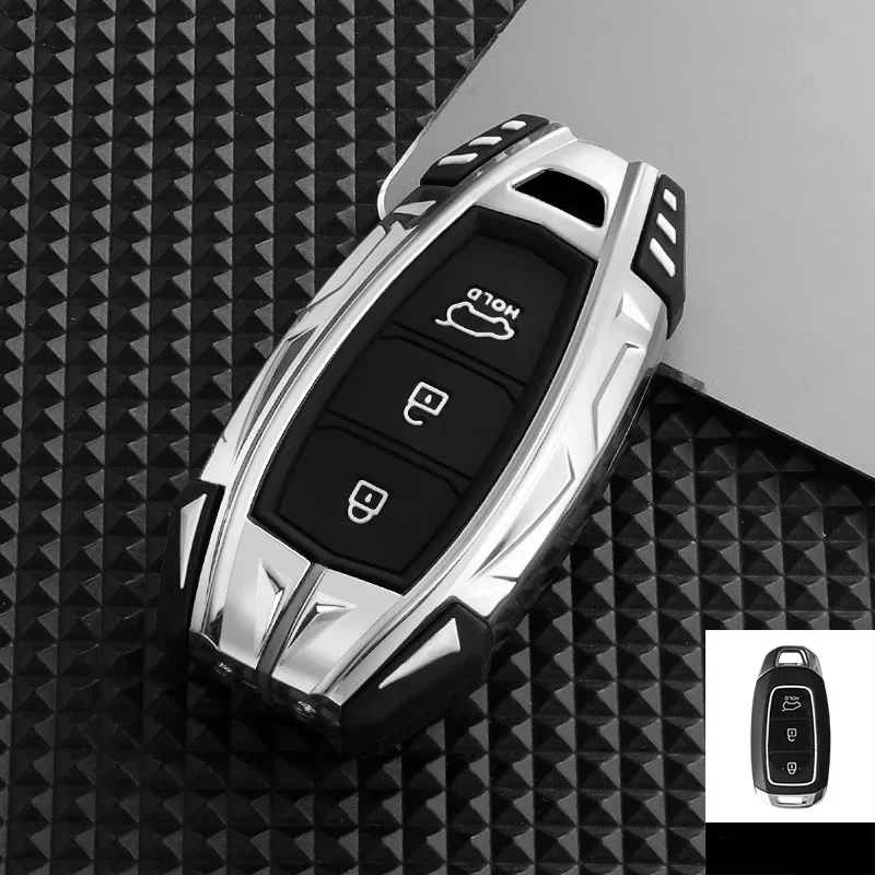 Zinc Alloy Car Key Case For Hyundai Elantra GT Kona 2018 2019 Santa Fe Veloster Smart Remote Fob Cover Protector Bag Car Styling