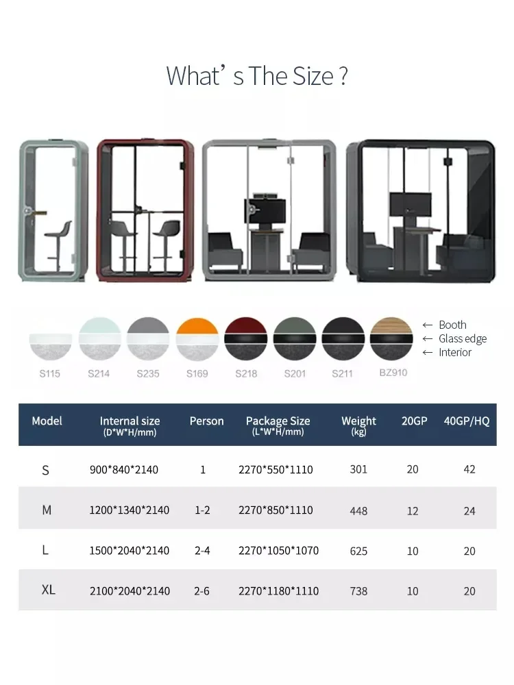 hot sales Model Small 1-person soundproof booth Acoustic office pod Personalized silent cabin, optional indoor color space house