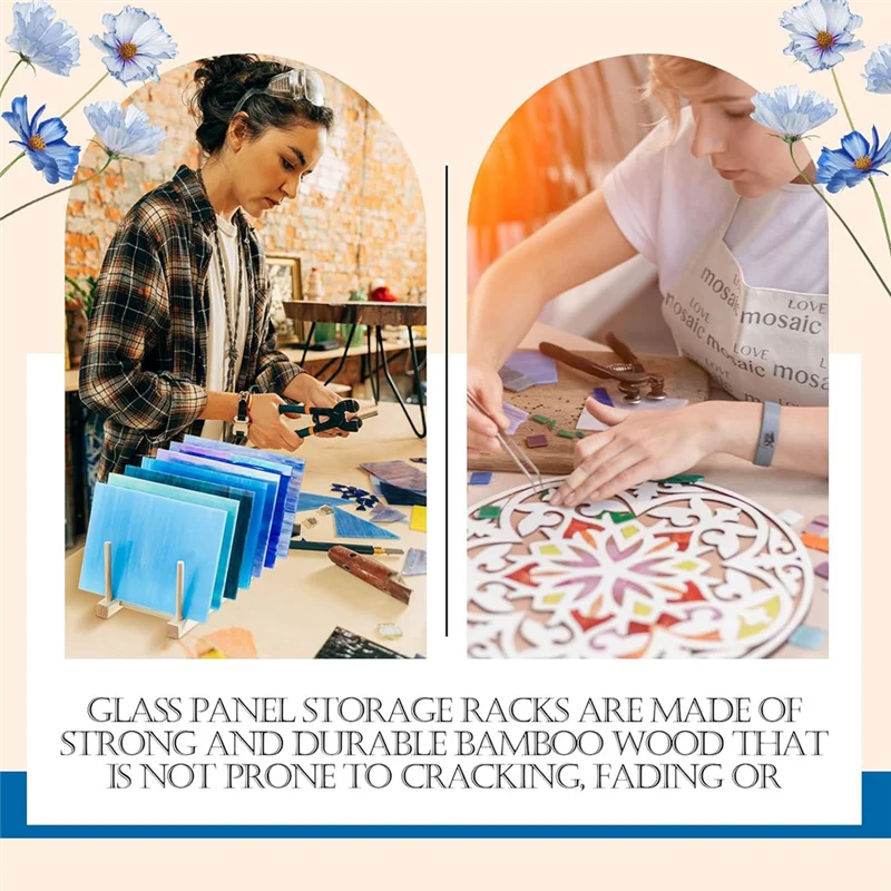 A44F-4 Piece Glass Storage Box Bamboo Dish Rack Suitable For Colored Glass Dishes Bowls Cups Books Pot Lids