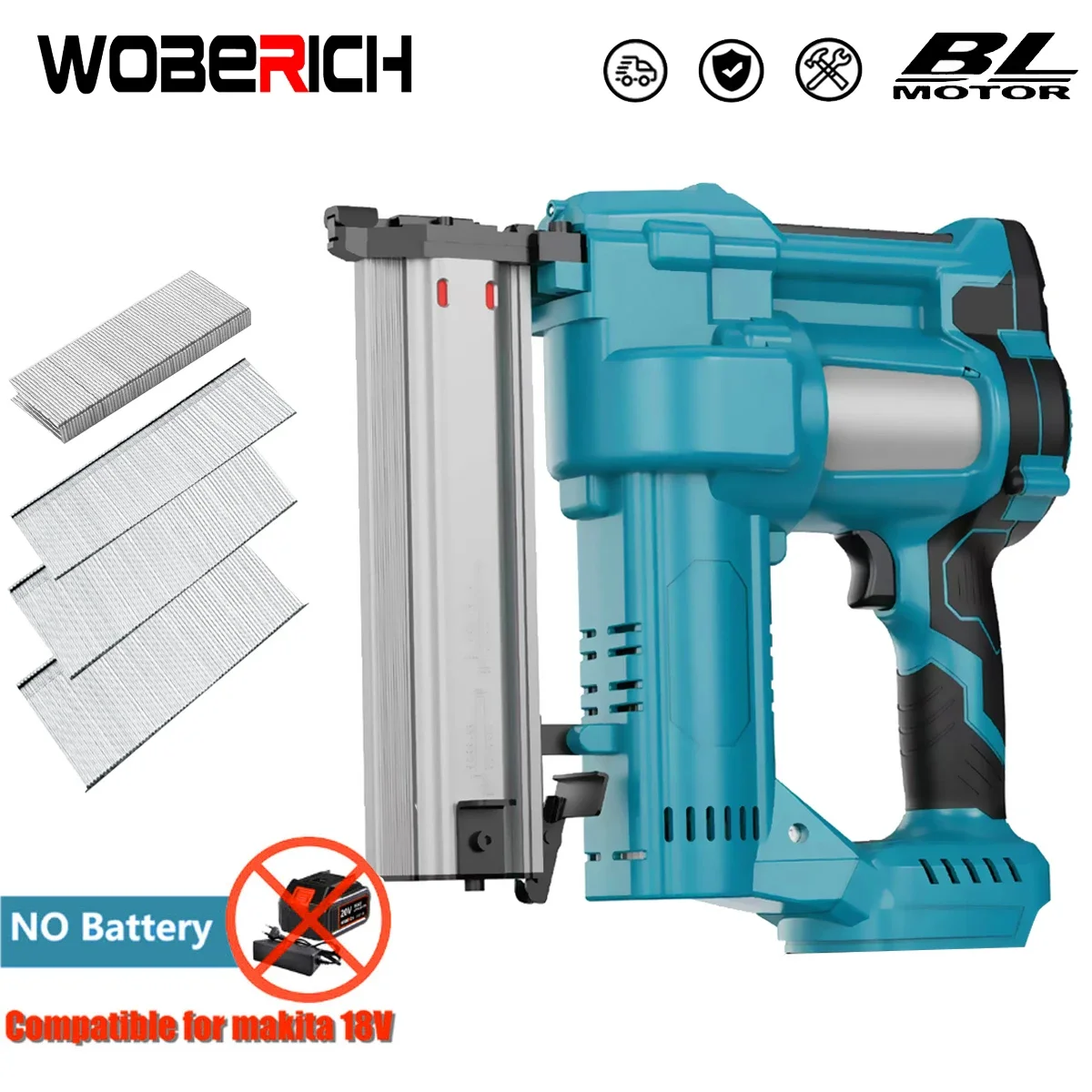 Brushless 2 in 1 Nailer/Stapler Gun Electric Nail Gun Stapler Nailer Compatible For Makita 2 Mode with 4 Sets Nails(No Battery)