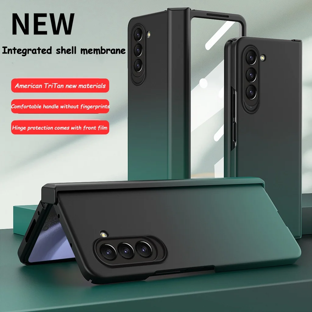 Gradient Color Matte Soft Silicone Folding For Samsung Galaxy Z Fold 5 4 3 2 Hinge Full Protection With Glass Front Film Cover