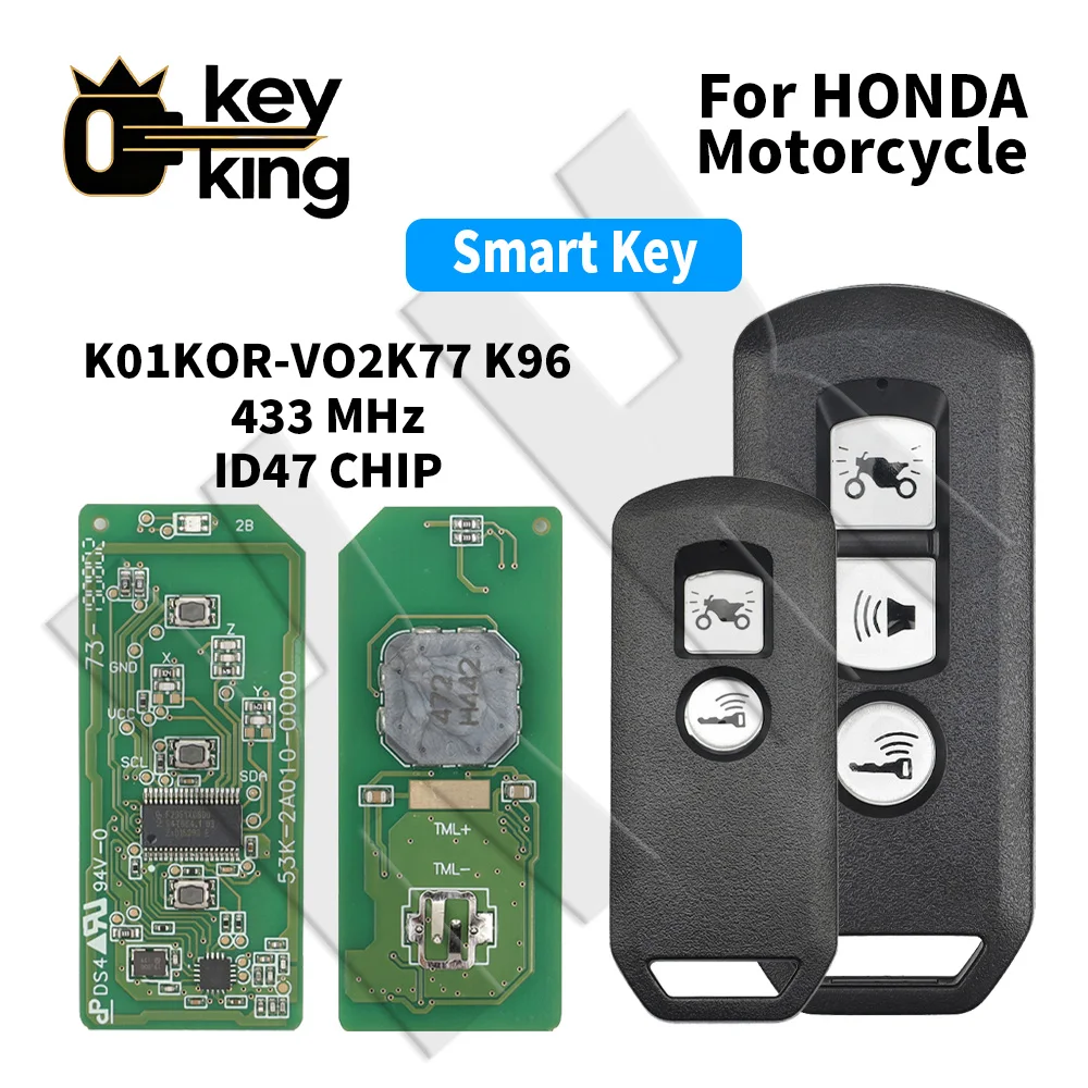 KK 2/3 Button Motorcycle Smart Remote Key Fob 433MHz ID47 Chip OE K01KOR-VO2K77 K96 For Honda Motorcycle Keyless Go