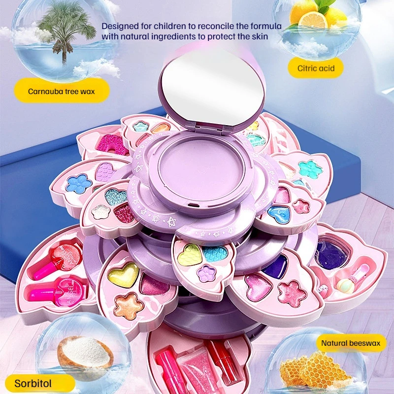 

Children'S Play House Angel'S Wings Cosmetic Toy Set Washable Girl Nail Polish Lipstick Makeup Rotating Box Kids Birthday Gifts