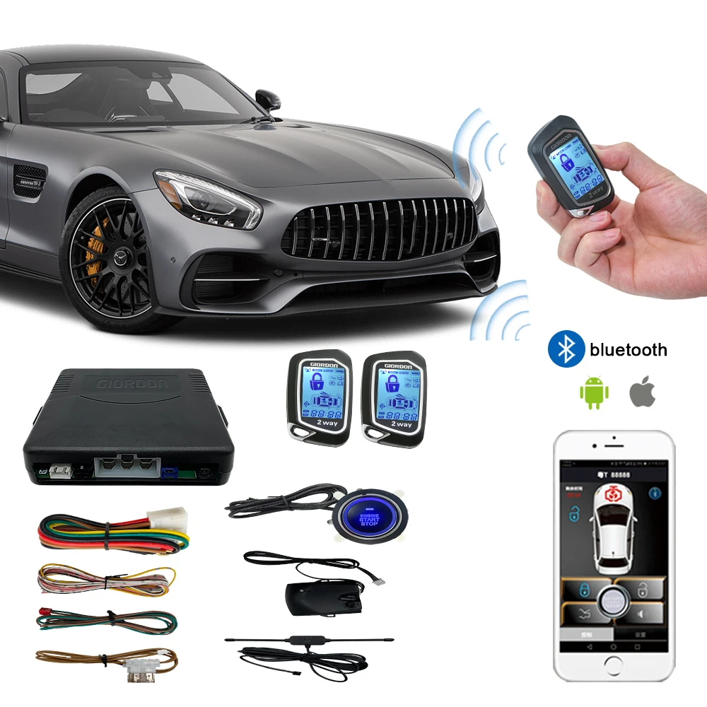 Auto-sensing central locking,Car Universal alarm LED LCD 2 way start and stop system shock/vibration alarm