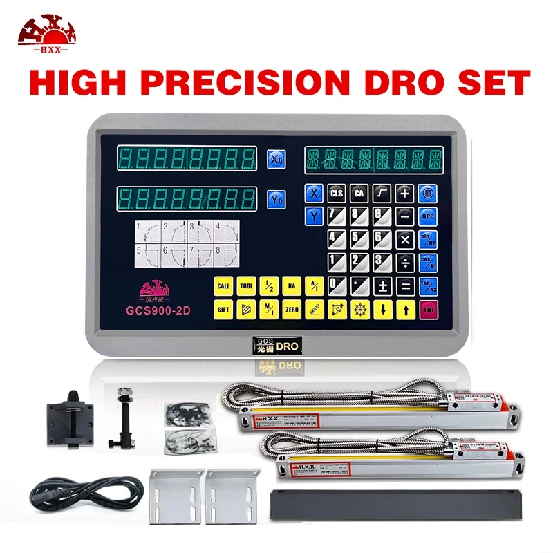 

HXX CNC High Accuracy 2 Axis DRO Kit Digital Readout GCS900 and 2pcs Linear Scale Encoder Sensor Ruler For Milling Lathe Turning