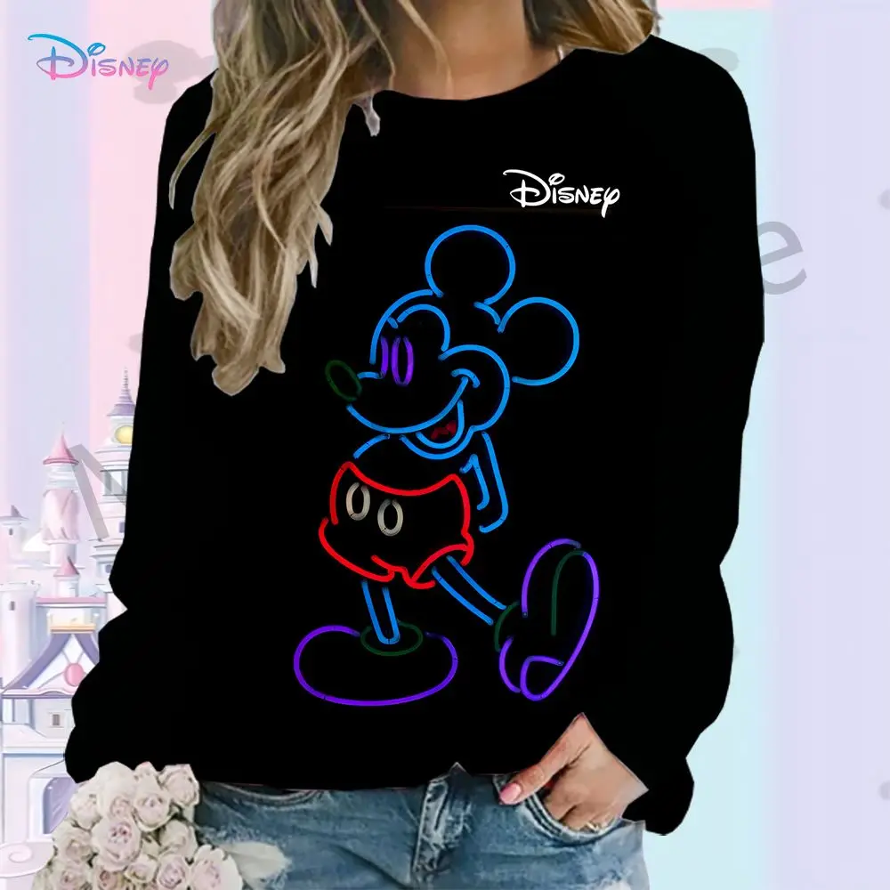 Disney Mickey Mouse Long Sleeve Sweatshirts O Neck Leisure Pullovers High Quality Lovely Ladies Fashion Streetwear Party 2024