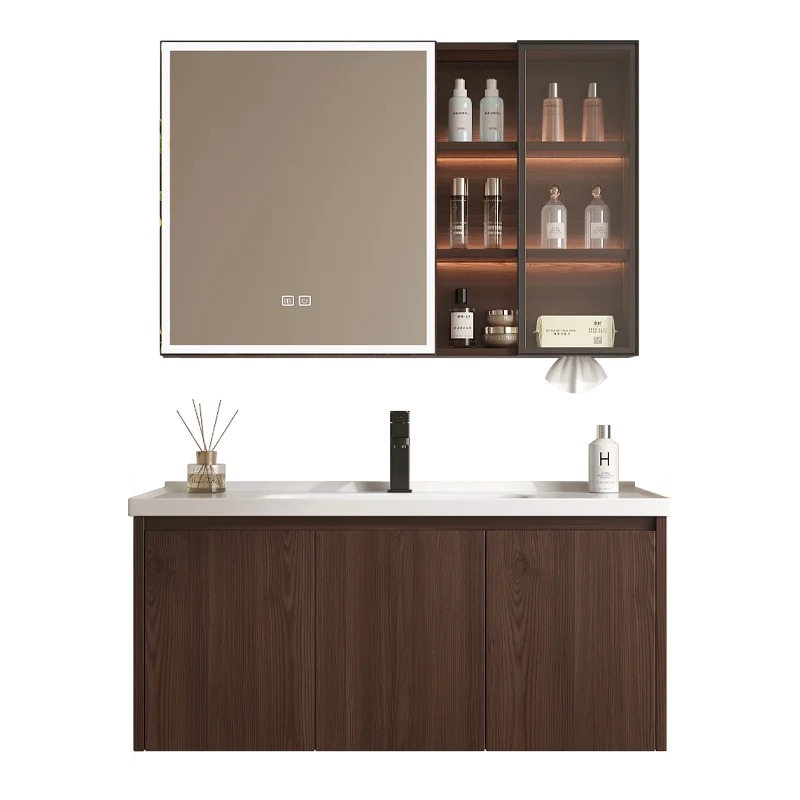 New Chinese walnut honeycomb aluminum bathroom cabinet combination bathroom style ceramic integrated washbasin