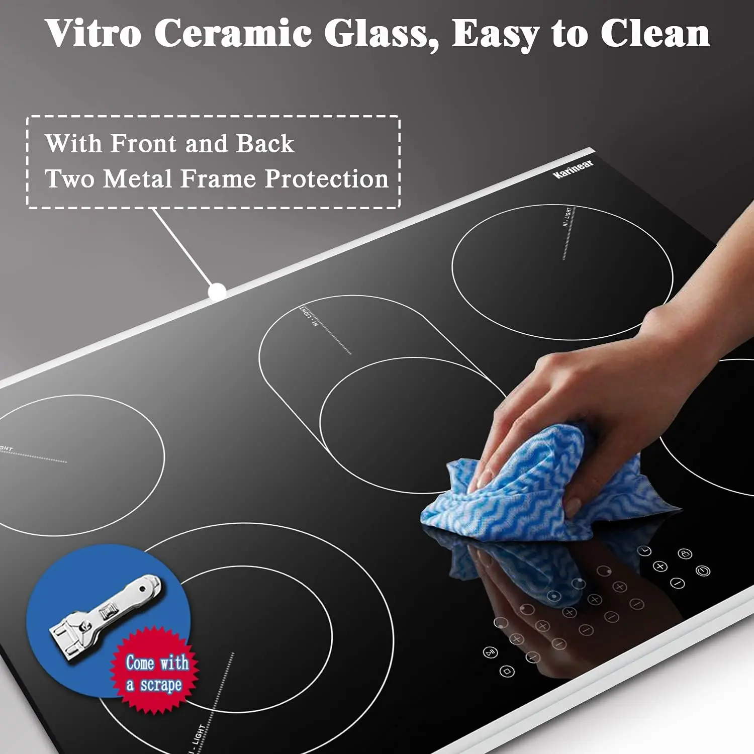 Electric Cooktop 5 Burners Electric Stove Ceramic Cooktop, Drop-in Electric Radiant Cooktop with Front and Back Metal Frame, Chi