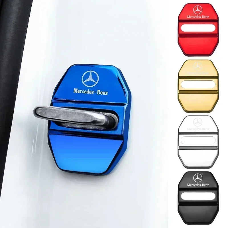 4 قطعة غطاء قفل باب السيارة حماية مشبك غطاء مزلاج وقف مكافحة الصدأ لمرسيدس بنز AMG A B C E S الفئة GLC GLK GLE GLA CLA GLB