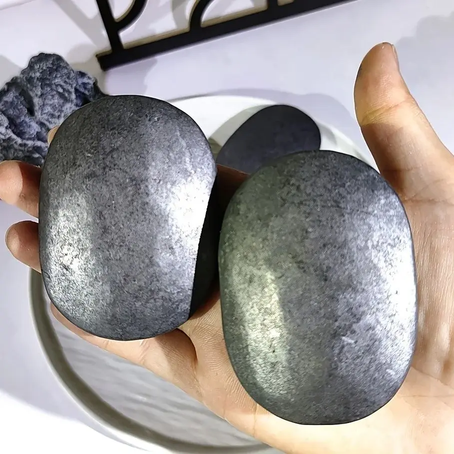 

1pc Natural Black Shungite Palm Stone Room Decoration Accessories Purification Desktop Ornaments Feng Shui Spiritual Healing