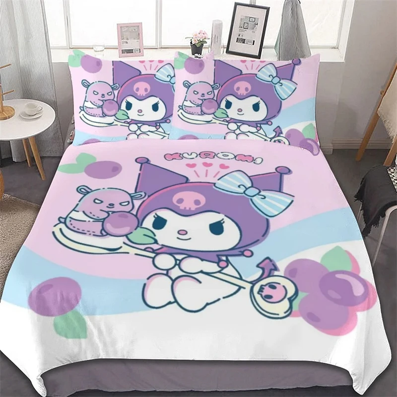 Kuromi Bedding Sets Cute Bed Cover Anime Cartoon 3D Printed Lightweight Room Decor Sets, 1 Duvet Cover and 2 Pillow Boys Girls