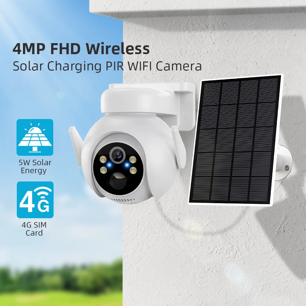 

4MP Wifi Solar Camera Outdoor 2K Wireless Security CCTV Waterproof Night Vision Surveillance Camera Monitor With Solar Panel