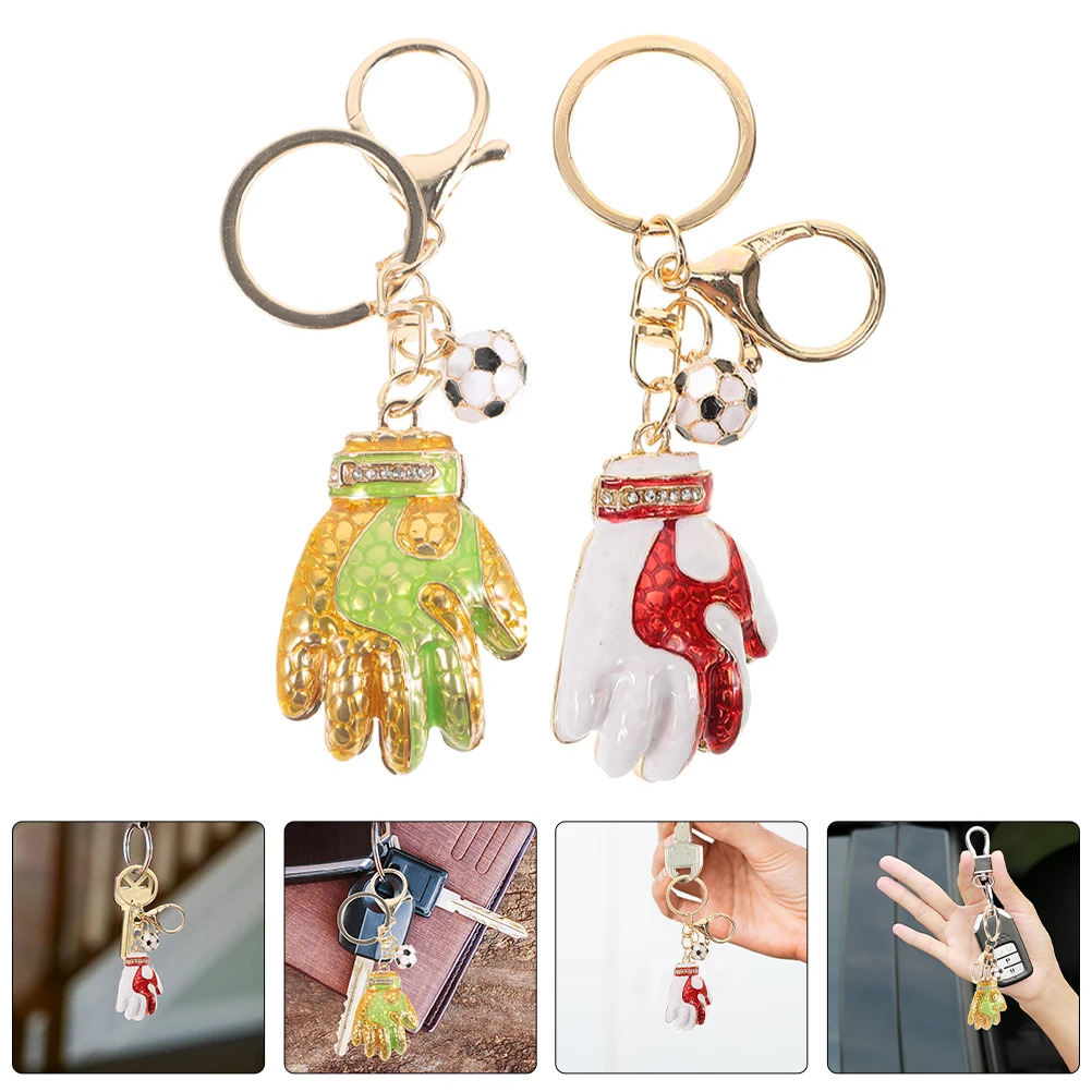 

2pcs Soccer Keychains Glove Shaped Keychain Sports Fan Favors Lightweight Portable Bag Pendant Purse Hanging Ornaments Car Key