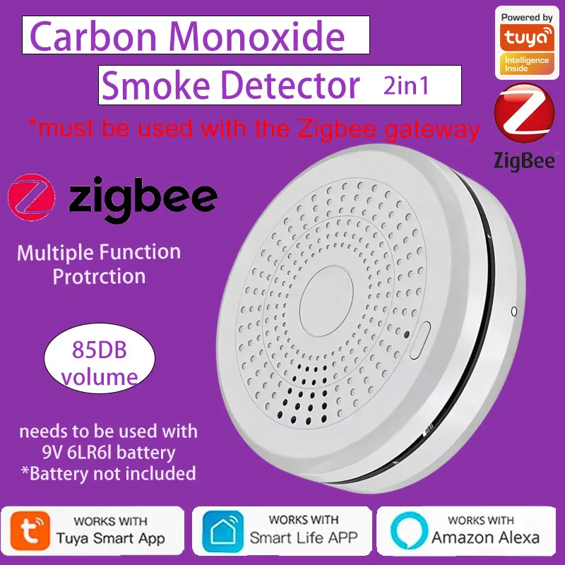 2-in-1 Zigbee Smoke and Carbon Monoxide Detector Wireless Smart Fire Alarm with App Notification Home Safety Security Sensor for image 2