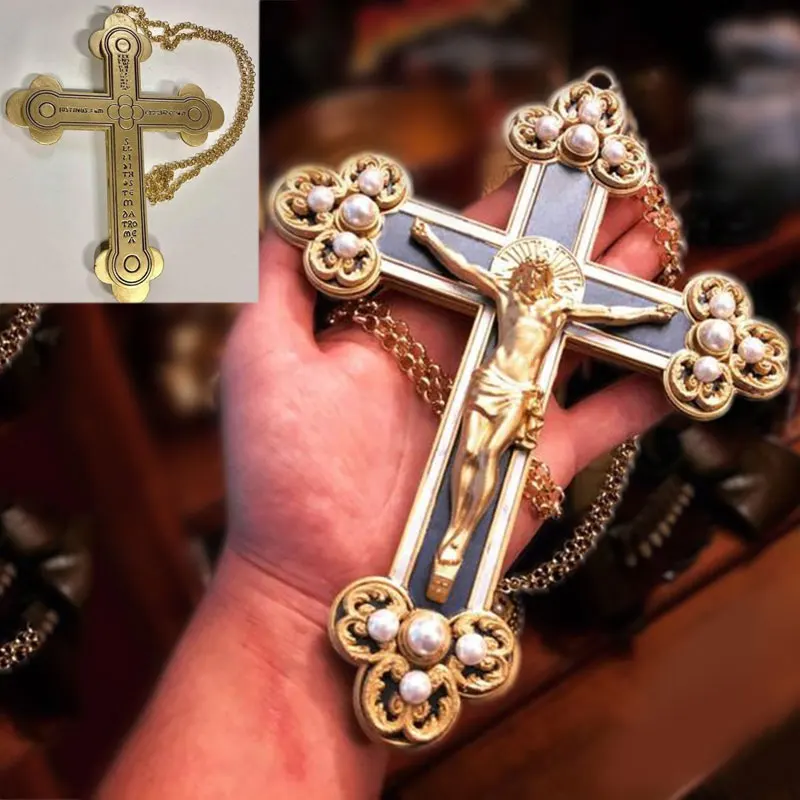 Christian Metal Cross Jesus Pendant Catholic Charms Religious Ornament for DIY Rosary Bracelet Car Keychain Decoration Supplies