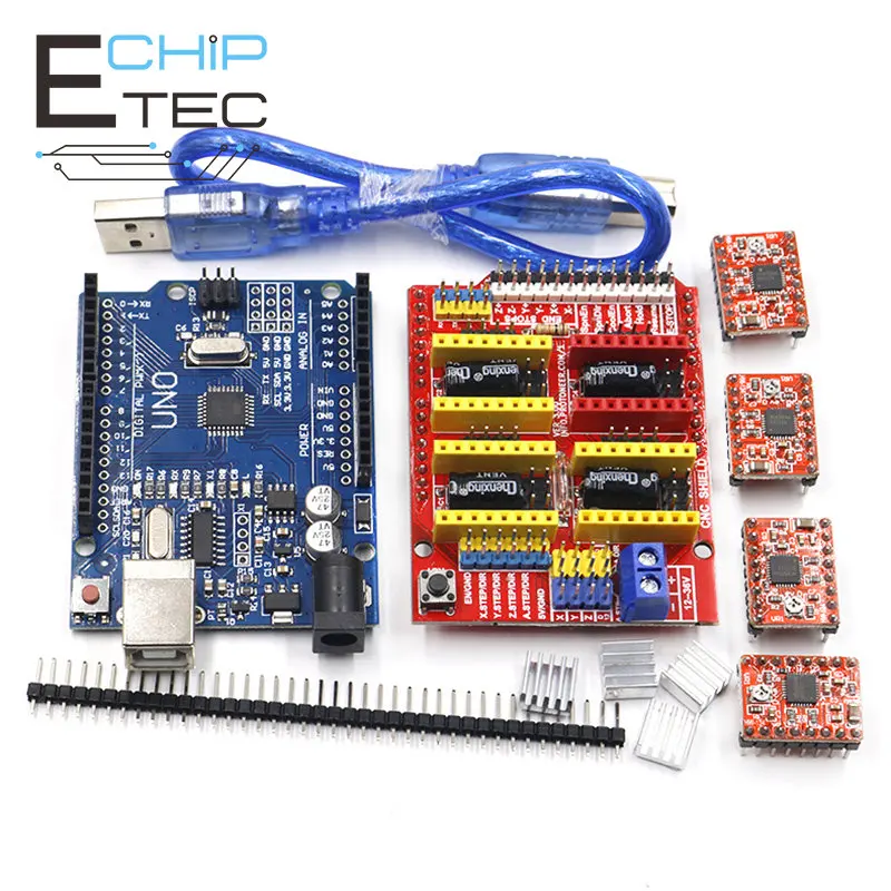 

1PCS cnc shield V3 Engraving Machine 3D Printer + 4pcs A4988 Drive expansion board Arduino + UNO R3 with USB cable