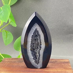 Natural High Quality Black Agate Geode Crystal Ornaments Hand Polished Feng Shui Home Decoration