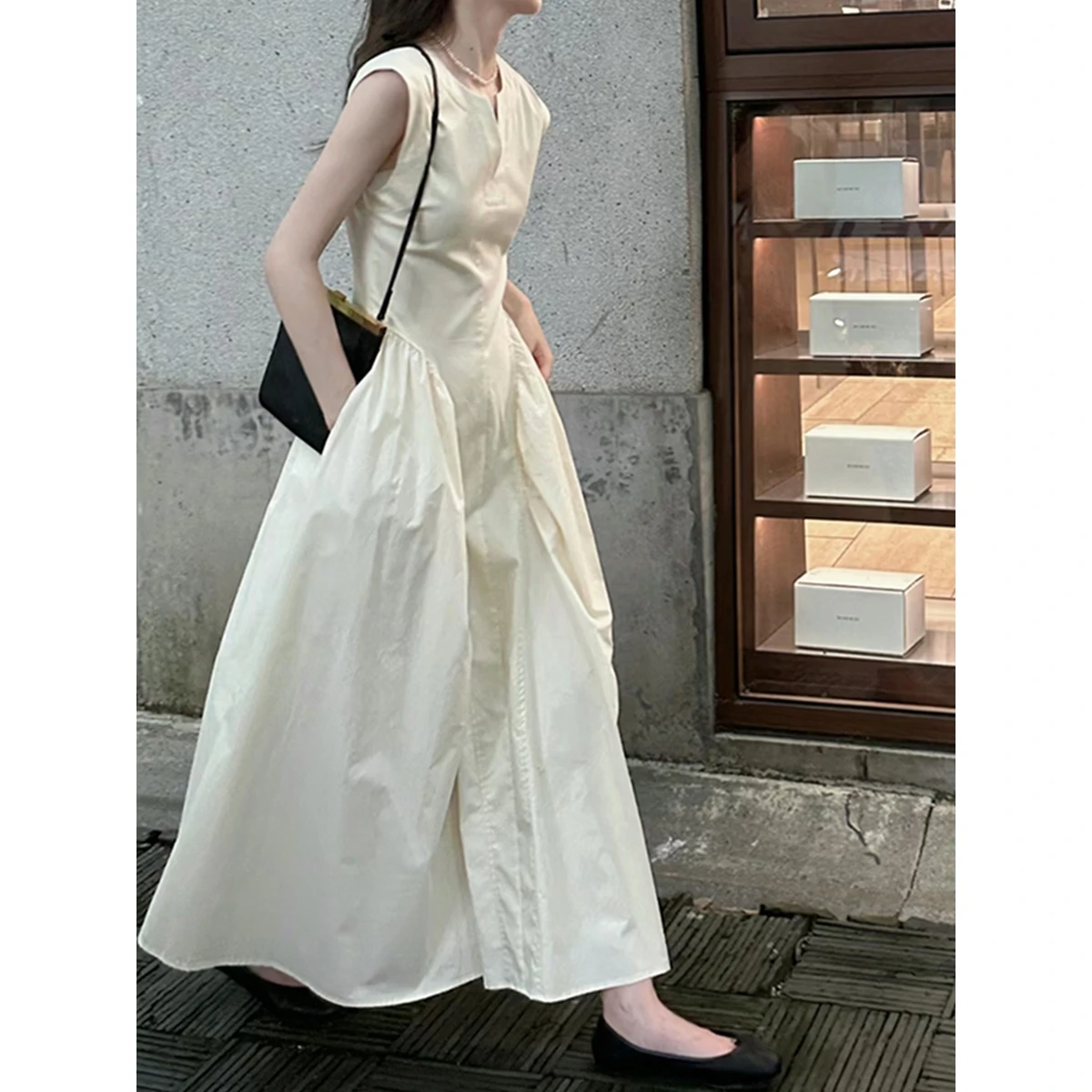 

White Off-oulder Dr Women's Svel Waist-Cinched High-Waisted A-Line Summer New Arrival Ele Design Korean Sle