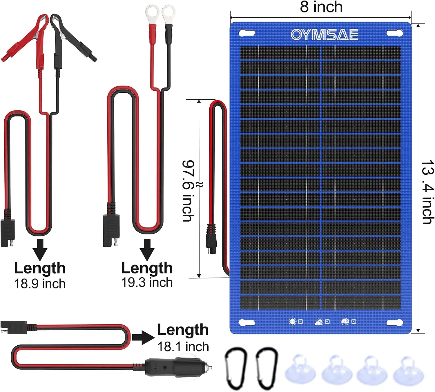 OYMSAE 12W 12V Portable Waterproof Solar Panel Trickle Charge for Boat Marine RV Automotive Motorcycle Trailer Intelligent Charg