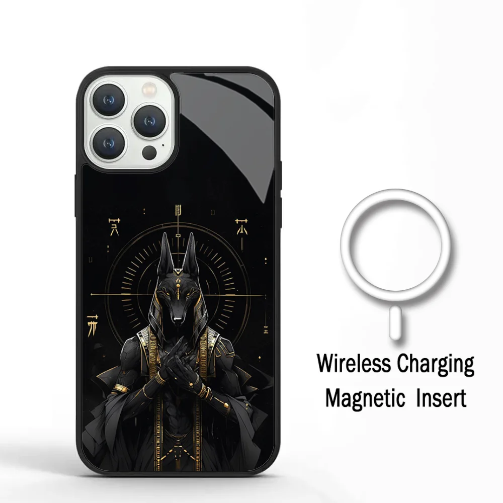 Anubis Ancient Egyptian God Phone Case For IPhone 11 12 13 14 15 Plus Pro Max Mirror Acrylic Cover For Magsafe Wireless Charging