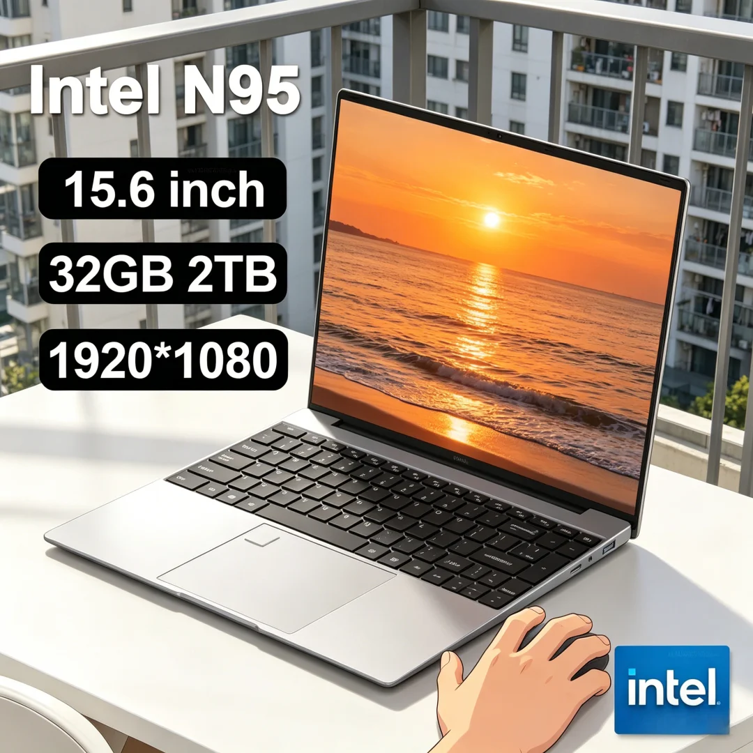 Elite 15.6" Intel N95 Portable Laptop Windows11 Notebook 32GB DDR4 2TB SSD Pc Gamer Office Computer with Backlit Fingerprint