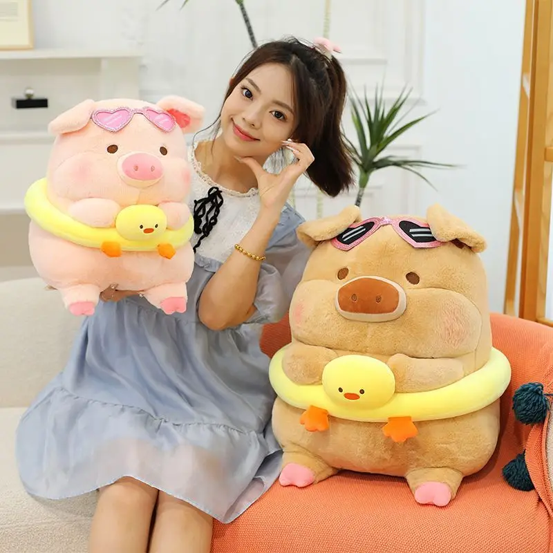 

Sunset Beach Series Pig Plush Toy Swimming Ring Children's Bedtime Sleep Companion Soft Piggy Plushie Pillow for Kids