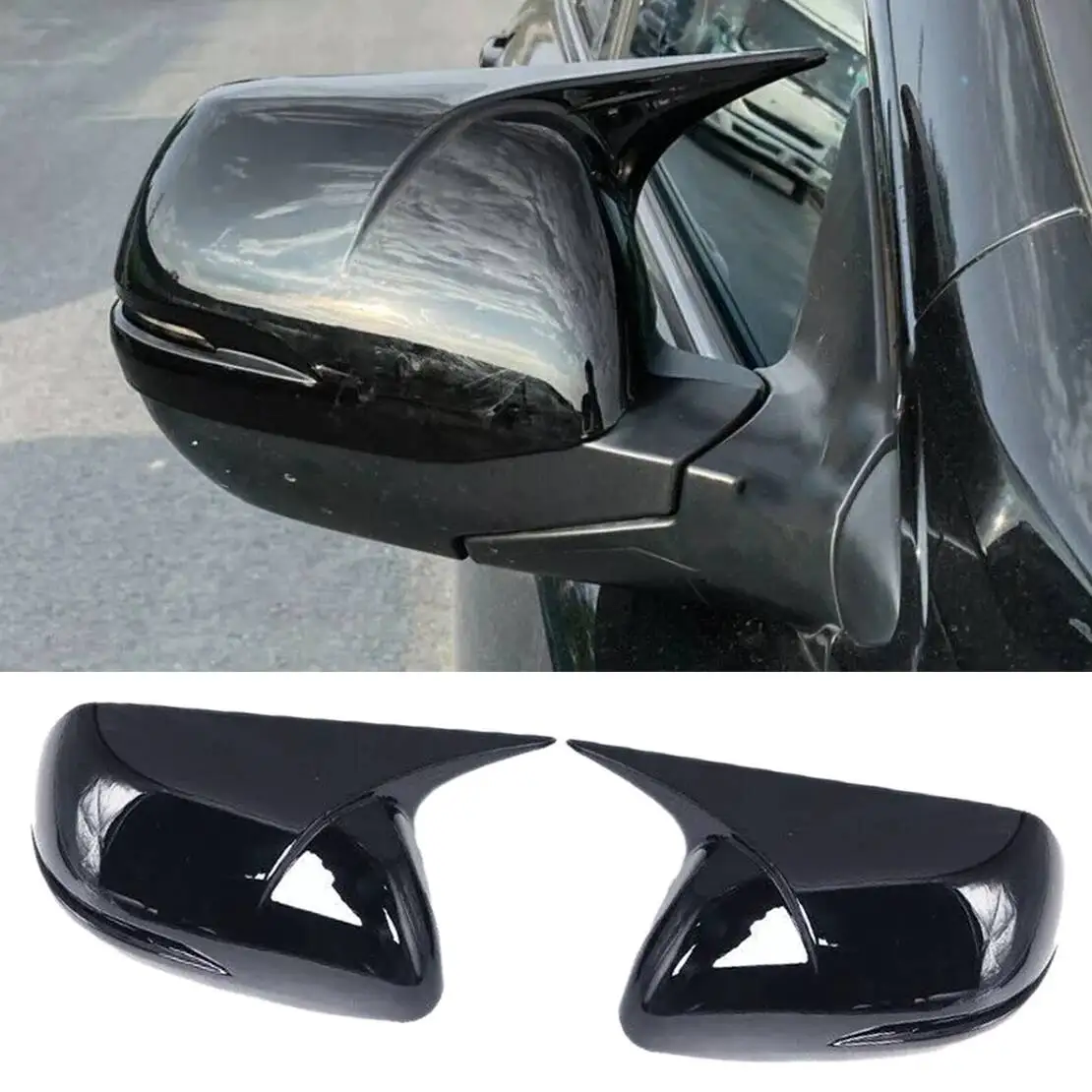 1 Pair Horn Ox Rear View Side Mirror Cover Trim Fit for Honda CR-V 2012 2013 2014 2015 2016 2017 2018 2019 2020 2021 Black ABS