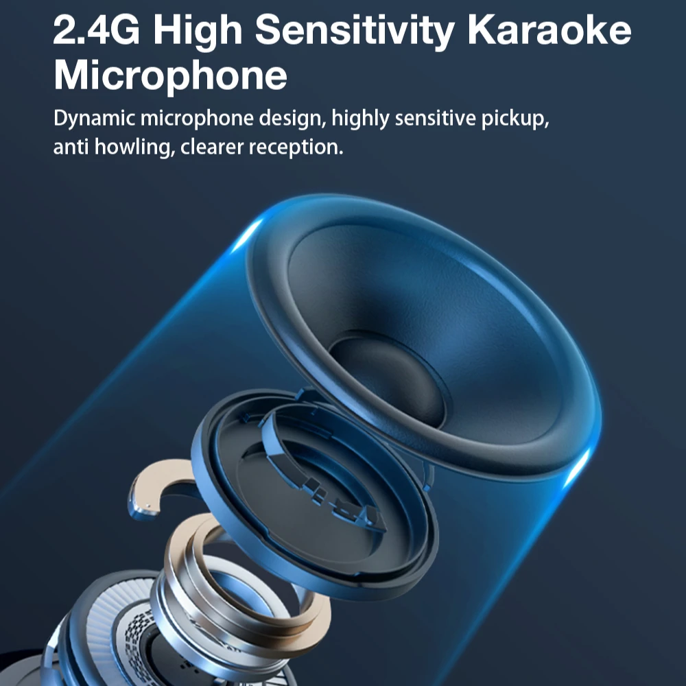 BlitzWolf BW-WA7 120 W TWS Bluetooth-Lautsprecher, tragbarer Karaoke-Lautsprecher, Doppeltreiber, HiFi-DSP-Effekt, RGB-Licht mit 2 Mikrofonen
