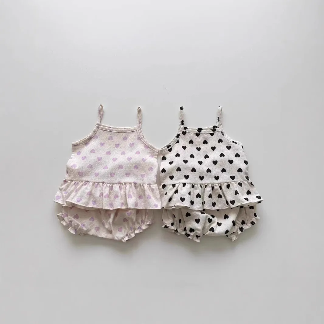 

Korean-style summer baby girl's suspenders doll shirt shorts two-piece set children's and Children's western style tops love sui
