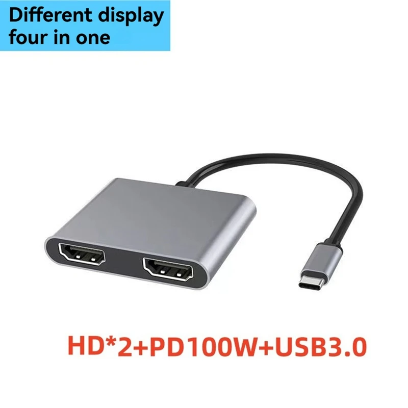 4 in 1 Type C to Dual -Compatible Extend Splitter PD USB HUB 4k Multi Displayer Converter Support for Fast Charging-A27I