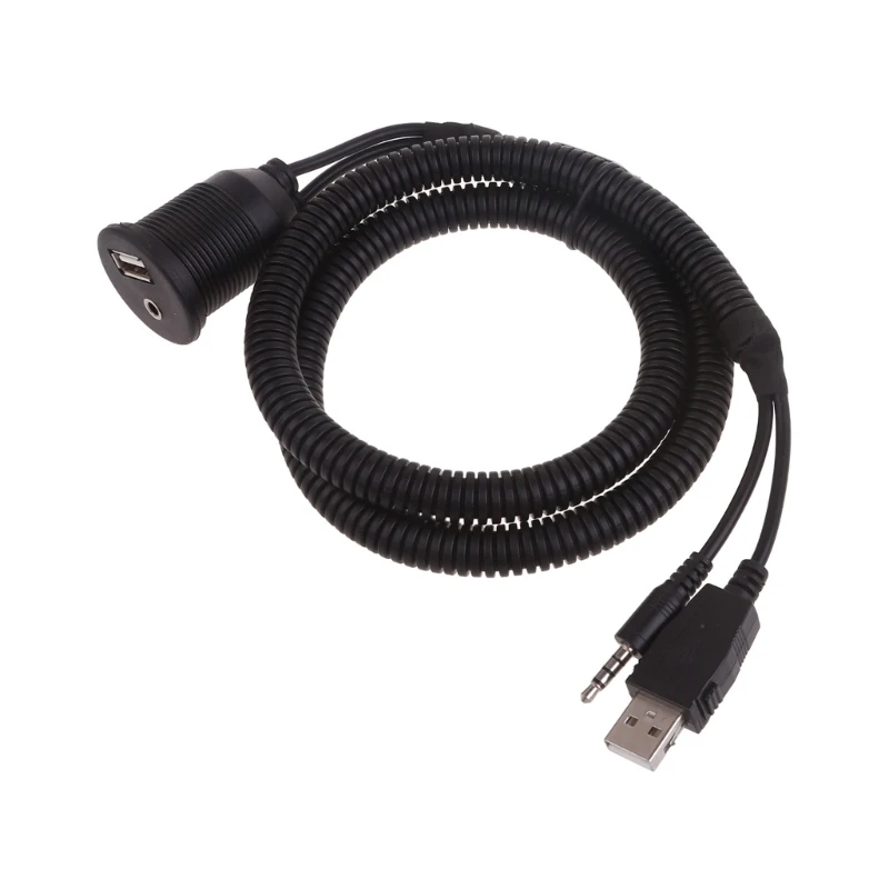 

USB AUX Flush Mount Cable, Dashboard Panel Mount USB + 3.5mm AUX 1/8" Port Socket Plug Water Resistant
