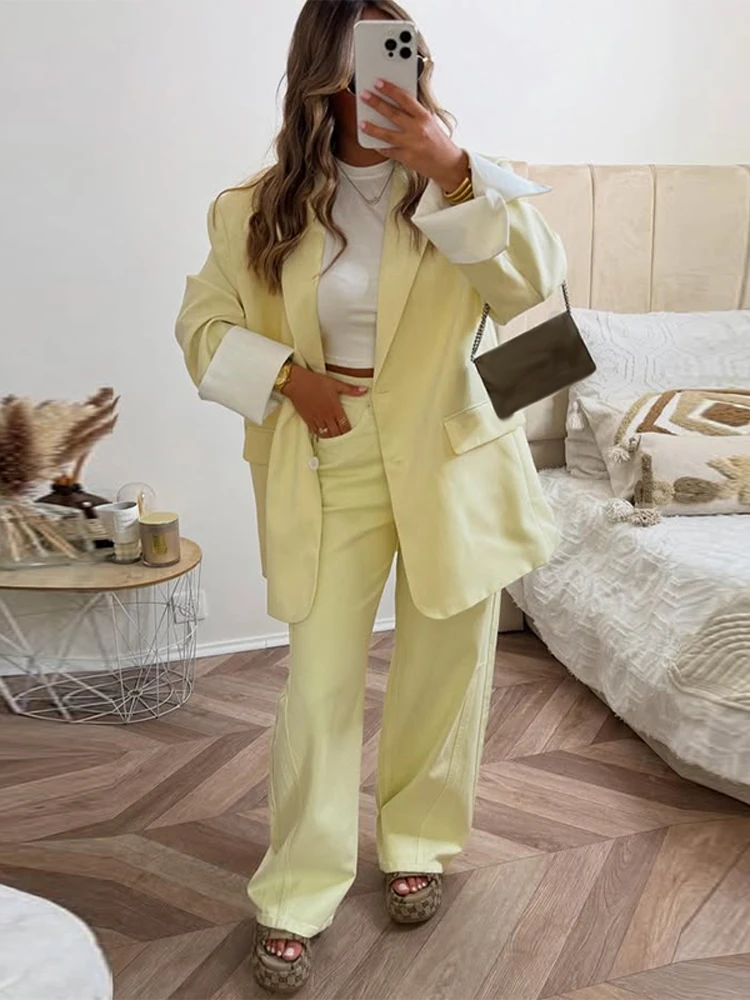 Elegant Women's Blazer Coat Long Sleeve Flap Pockets Shoulder Pad Single Breasted Jacket 2025 Autumn Office Lady Outwear