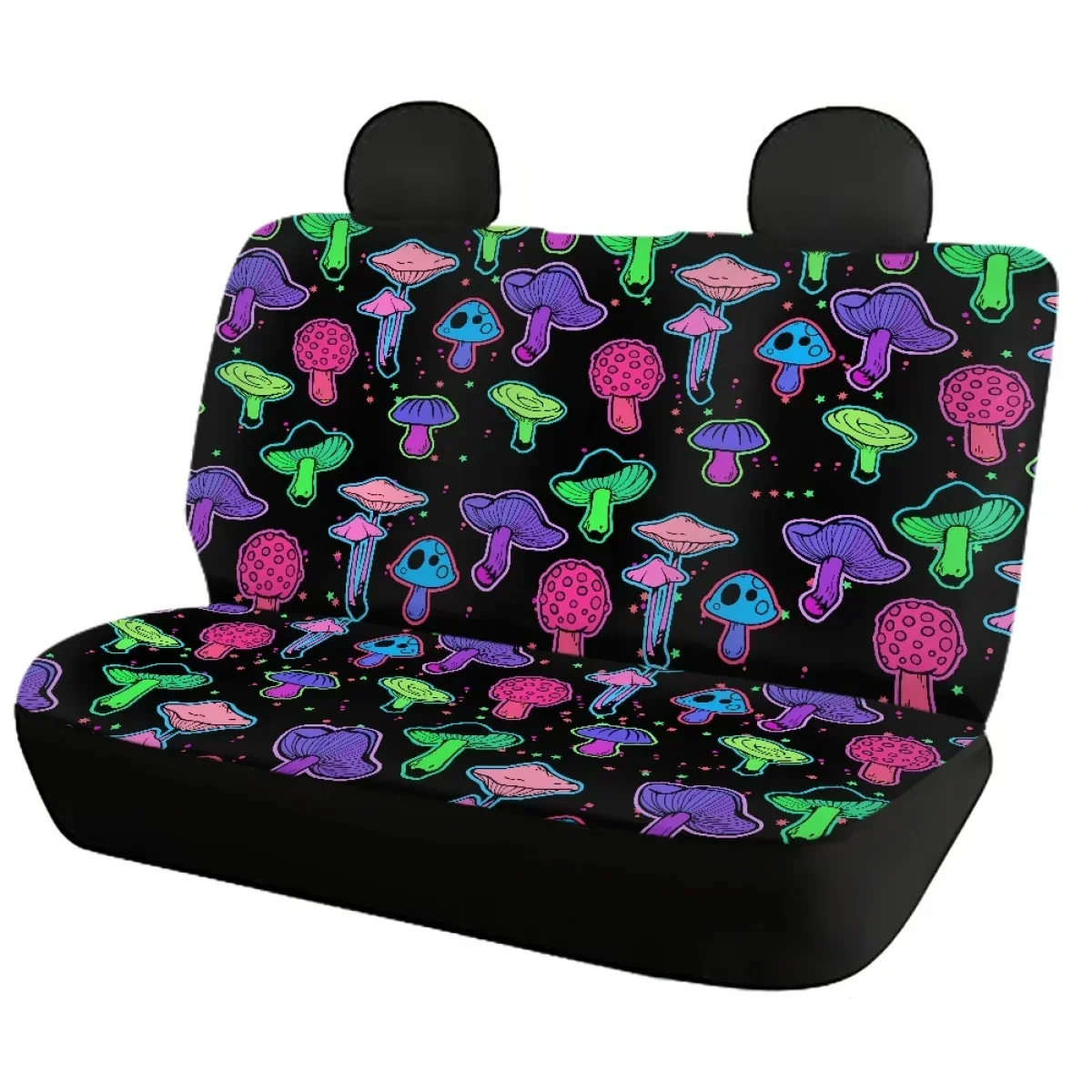 4Pcs Gradient Fantasy Mushroom Cartoon Pattern Print Car Seat Cover Set Interior Spare Parts Easy Install Suitable Truck Van