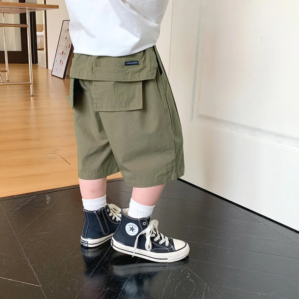 

Boy Pants Street Style Korea 2024 Summer New Solid Color All Match Fifth Pants Shorts Thin Casual Loose Kids Summer Clothes