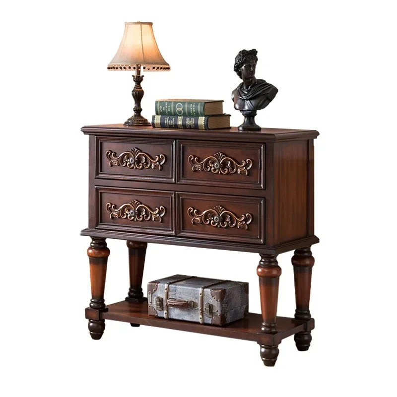 54European-Style Console Solid Wood American Country Drawer Hallway Table Side Cabinet Side View Chest of Drawers
