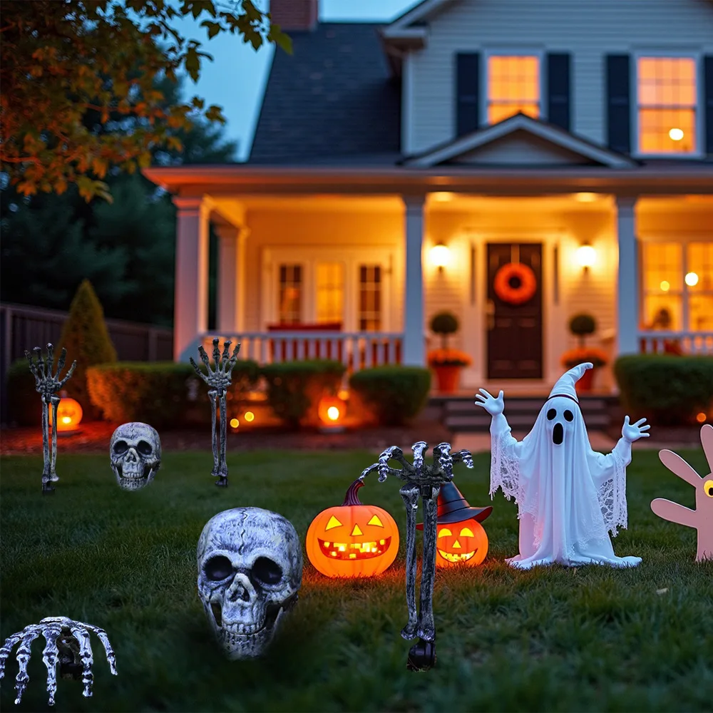 زينة الهالوين دعائم مخيفة هيكل عظمي واقعي جمجمة وأيدي ديكور منزلي للهالوين ساحة مزحة المهرجانات لوازم الحفلات #5