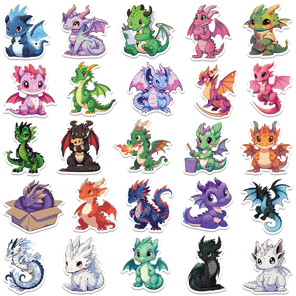 50pcs Cute Cartoon Magic Dragons Stickers For Luggage Laptop Guitar Skateboard DIY Waterproof Graffiti Vinyl Decals