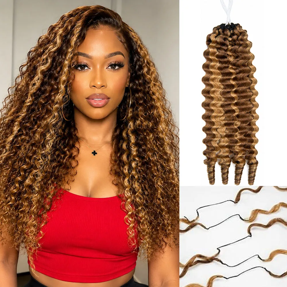 

12A Miracle Knots Burmese Curly Crochet Hair Highlight Ombre Human Hair Extension Knotless Pre Separated Deep Curly Crochet Hair