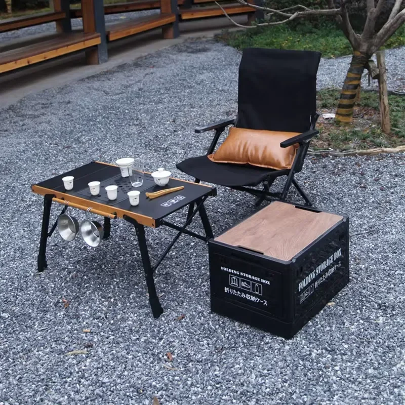 2026 South Korea's new outdoor folding picnic table black aluminum foldable cooking barbecue IGT camping barbecue table