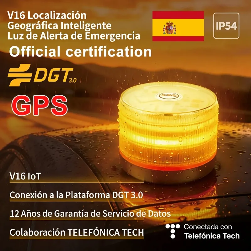 

Автомобильный GPS-навигатор 2026 Spanish V16 с функцией аварийной сигнализации, официальная сертификация DTG 3.0, SIM и оплаченные данные до 2038 года, сигнальная лампа