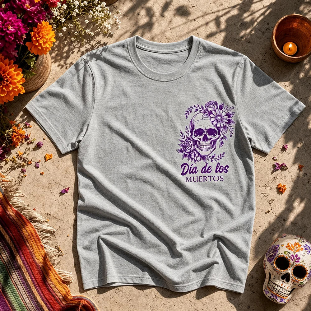 Unisex Breathable Skeleton Graphic Tee Short Sleeve Parent-Child Matching Mexican Day of the Dead Casual Summer Trendy T-Shirt