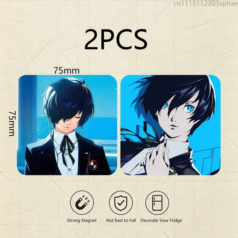 Yuuki Makoto Persona 3 2PCS Square Decorative Fridge Magnet Magnetic Sticker, Kitchen Refrigerator Decor Travel Souvenir Gift