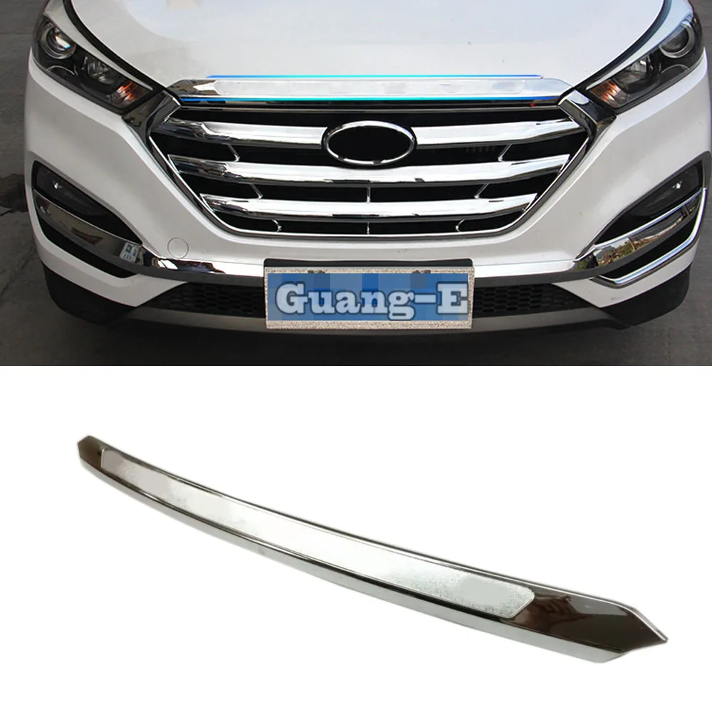 For Hyundai Tucson 2015 2016 2017 2018  Car Garnish Cover ABS Chrome Front Engine Machine Grille Upper Hood Lid Trim Lamp 1pcs