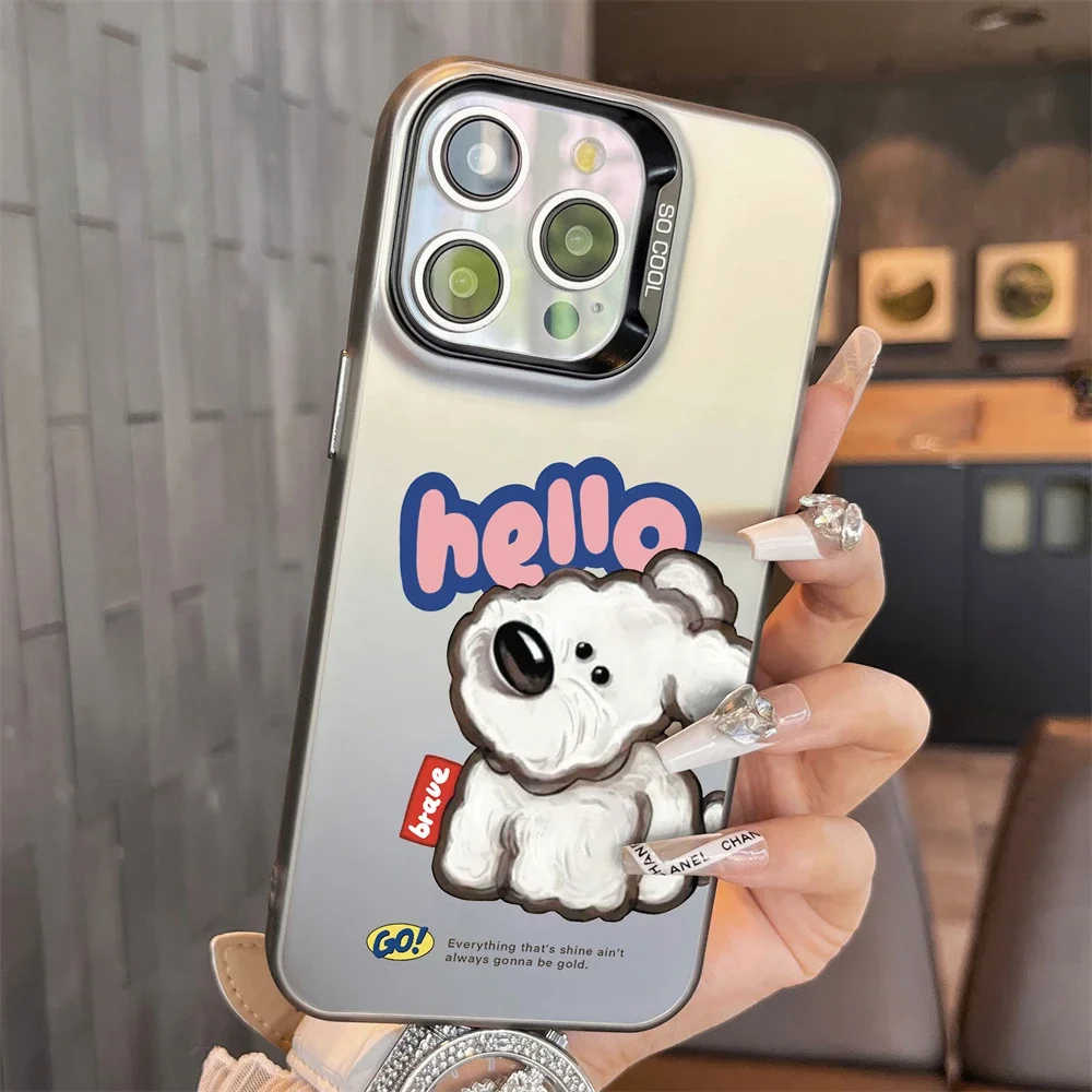 

Cute Cartoon Dog Phone Case for iPhone 16 12 13 mini 11 14 15 Pro Max Xs XR 8 Plus Impact-Resistant Hard IMD Plastic Matte Cover