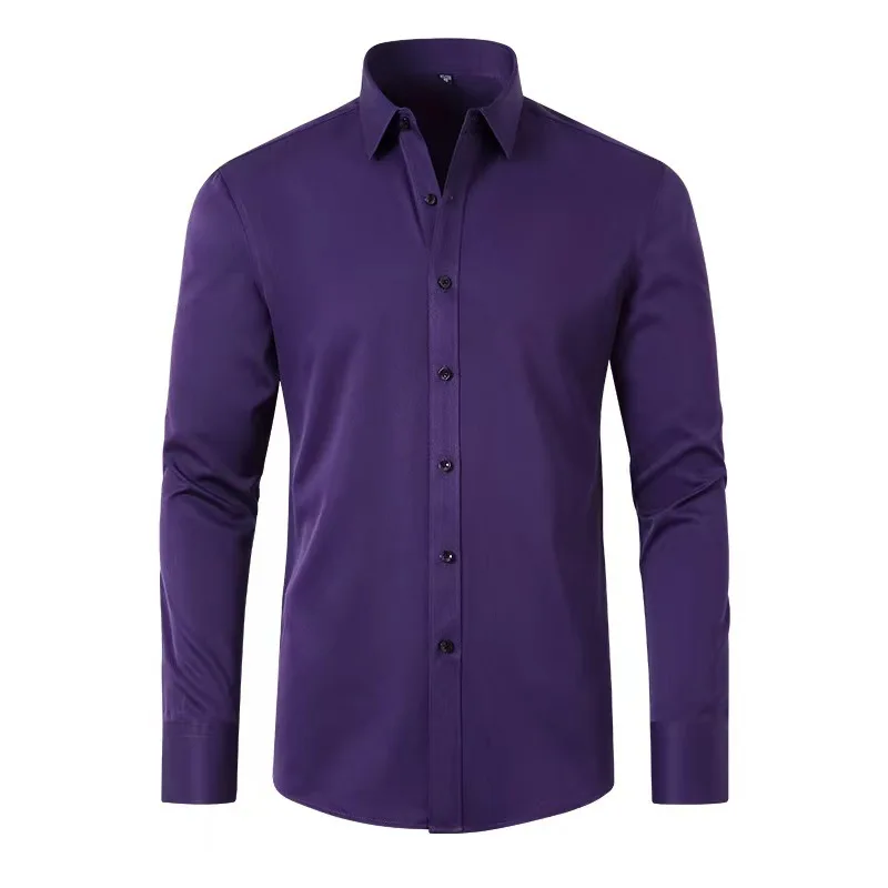 Solid color wrinkle-resistant men's non-ironing business professional wear tooling elastic thin shirt long sleeve wholesale