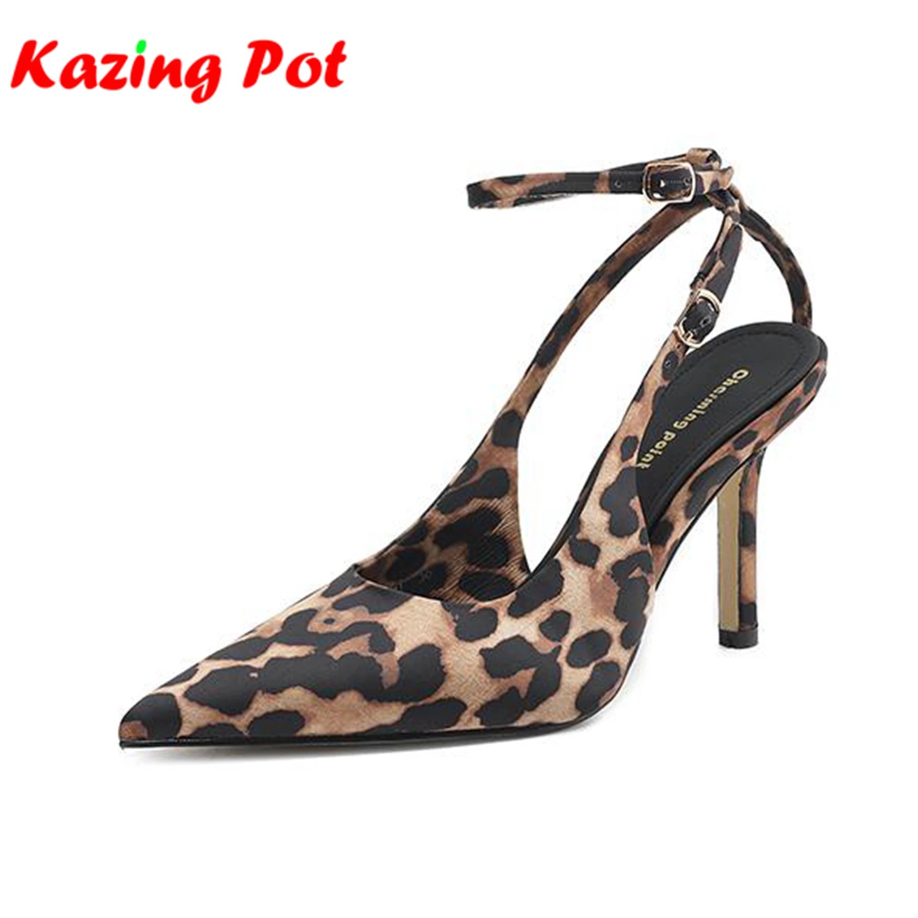 

Krazing Pot Sheep Suede New Pointed Toe Summer Shoes Size 42 Luxury Leopard Prints Women Ankle Buckle Stiletto High Heels Pumps
