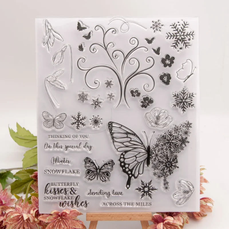 Christmas Butterfly Flower Stamps Rubber Transparent Silicone Seal Diy Hand Account Scrapbook Journal Decoration Crafts Stencils