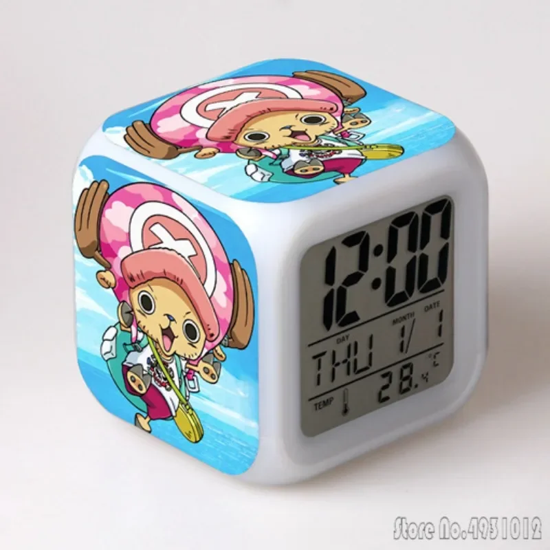 Anime peripheral One Piece Alarm Clock Creative Student 8x8x8cm LED Cube with Colorful Light Display Time Week Month