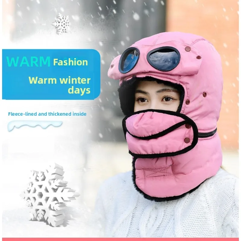 

Winter Thermal Hat with Goggles - Thickened Ear Protection for Cycling, Windproof Lenin Cap with Fleece Lining for Outdoor