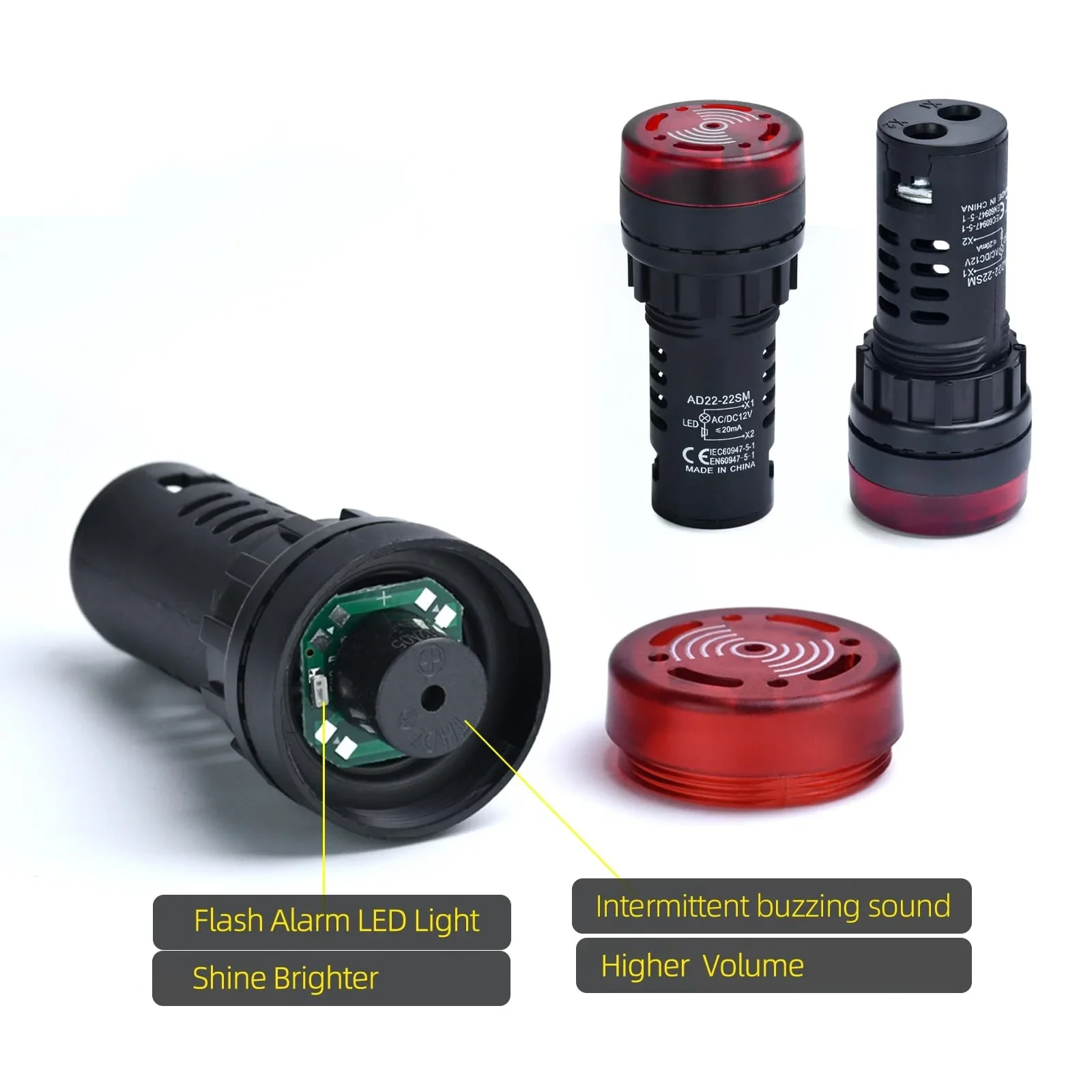 22mm Panel Diameter AD16-22SM AC DC 12V 24V 110V 220V Flash Signal Light Red LED Active Buzzer Beep Alarm Indicator Green Yellow image 3
